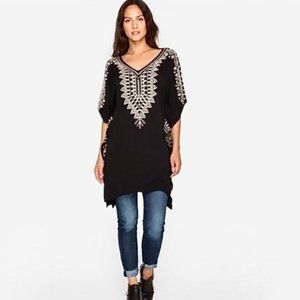 JOHNNY WAS | Imogen Kaftan Embroidered V-Neck Tunic Top Black Small